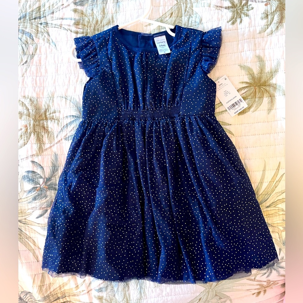 NWT- Carter's Blue and Gold Sparkle Dress (24m)